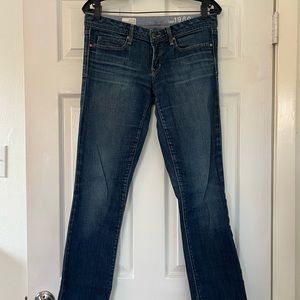 gap medium wash straight leg jeans w/ PPA monogram on back right pocket